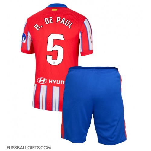 Atletico Madrid Rodrigo De Paul #5 Fußballbekleidung Heimtrikot Kinder 2024-25 Kurzarm (+ kurze hosen)